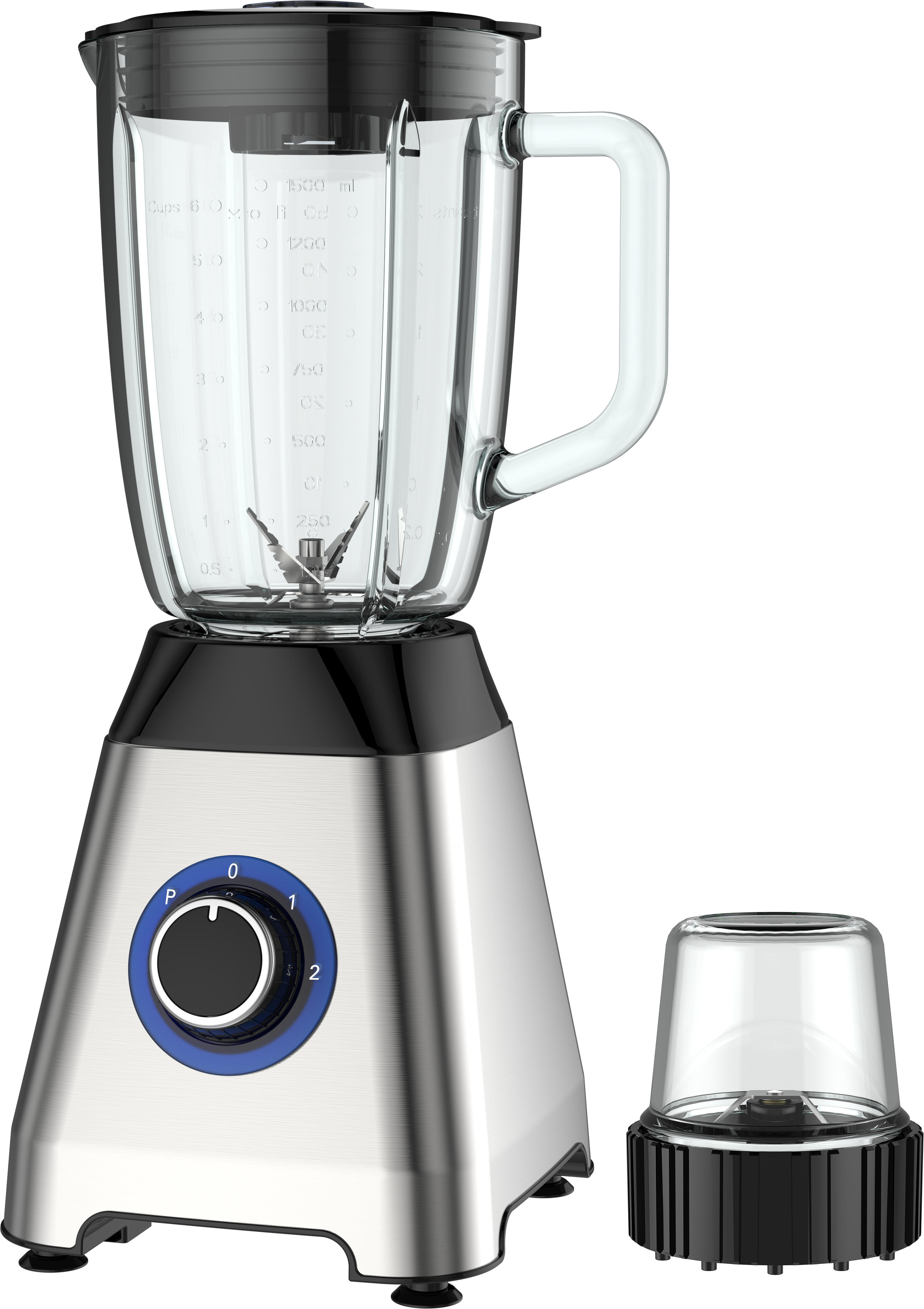 Nuevo Frasco de vidrio de 500W y 1,75 l con interruptor giratorio de amoladora con 2 velocidades y función de pulso, batidora con carcasa de acero