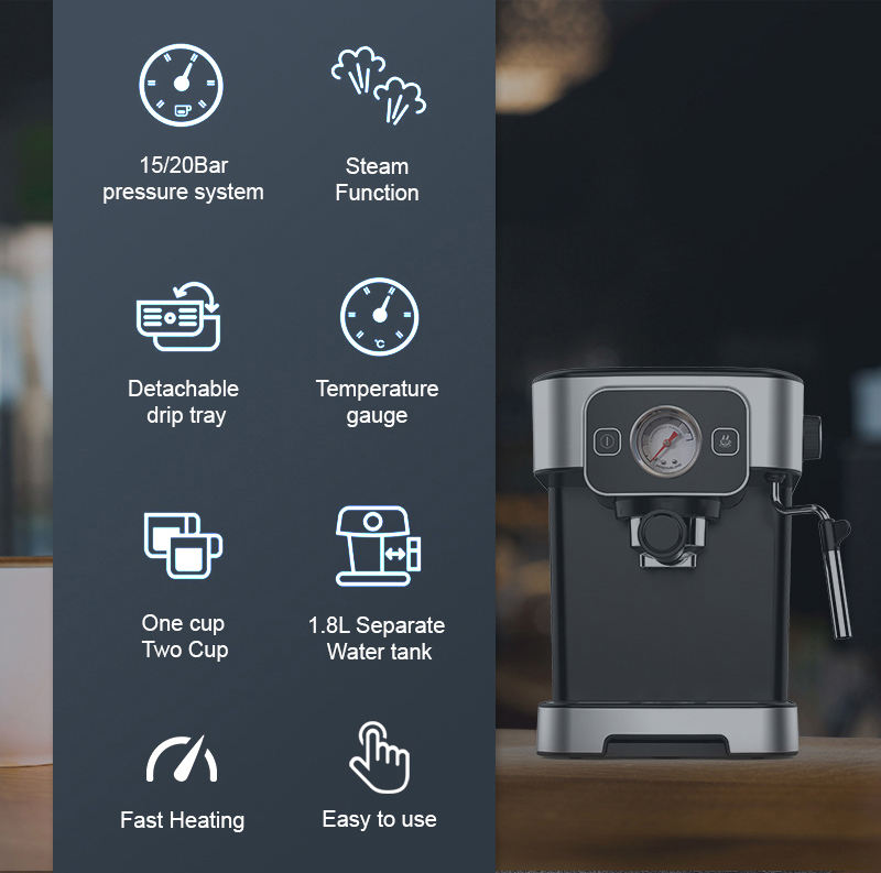 Inicio Cafetera comercial Máquina de café expreso semiautomática Espumador de leche italiano Cappuccino Cafe con precio de fábrica